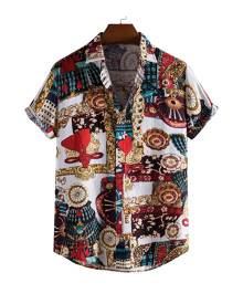 SHEIN Men All Over Print Button Front Shirt