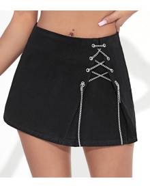 SHEIN Chain Lace Up Denim Skirt