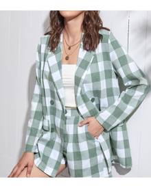 SHEIN Gingham Double Breasted Blazer & Shorts Suit