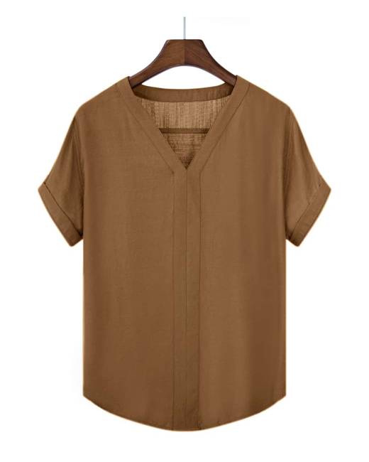 Size L / Eur6 Short Sleeve Pima Jersey V-Neck T-Shirt:Fennec Fox Beige