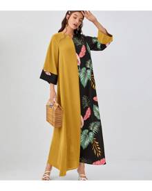 SHEIN Notched Neck Tropical Print Dress