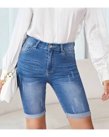 SHEIN Rolled Hem Denim Biker Shorts