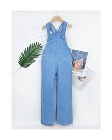 SHEIN Girls Solid Denim Overalls