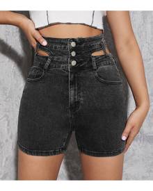 SHEIN Cutout Button Front Denim Shorts