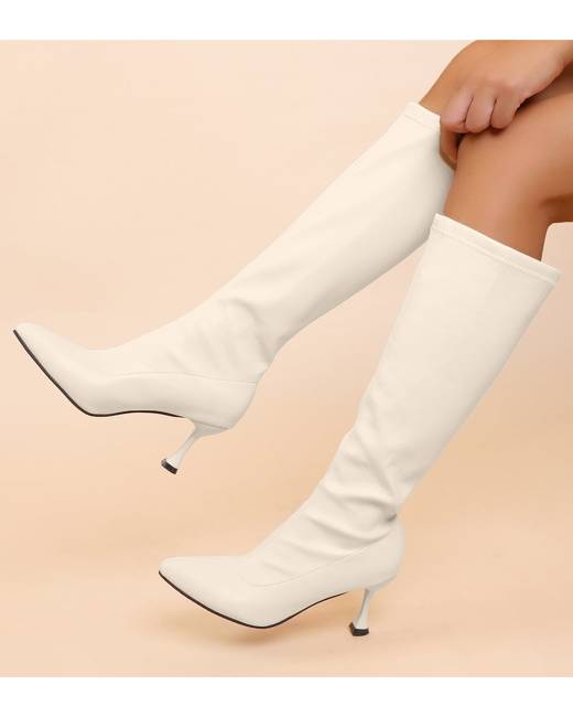 Womens Knee High Long Boots Chunky High Heels Side Zipper Buckle Retro Chic D369 