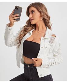 SHEIN Ripped Drop Shoulder Denim Jacket