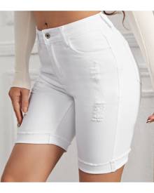 SHEIN Ripped Denim Biker Shorts