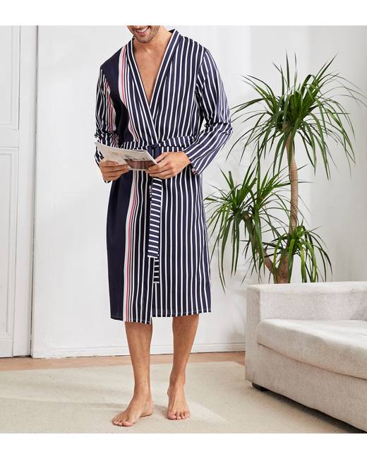 ♛TIANMI Blouses for Mens，Fashion Casual Short Sleeved Long Bathrobe Home Clothes Solid Color Linen Pajamas Robe