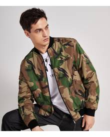 SHEIN Men Baseball Collar Camo Print Zip Up Bomber Jacket