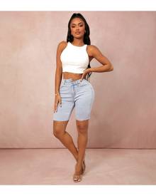 SHEIN Asymmetrical Waist Biker Denim Shorts