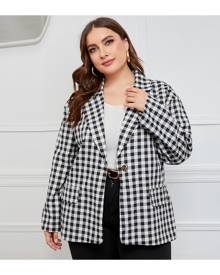 SHEIN Plus Gingham Single Button Blazer