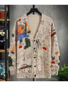 SHEIN Men Graffiti Print Button Up Cardigan