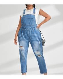 SHEIN Plus Ripped Denim Overalls