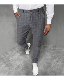 SHEIN Men Slant Pocket Plaid Tailored Pants