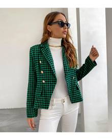 SHEIN Gingham Print Button Detail Blazer