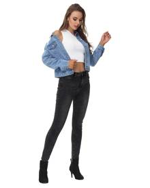 SHEIN Ripped Frayed Crop Denim Jacket