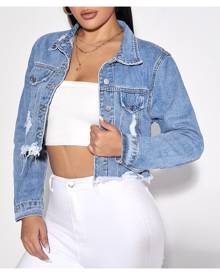 SHEIN Ripped Raw Trim Denim Jacket