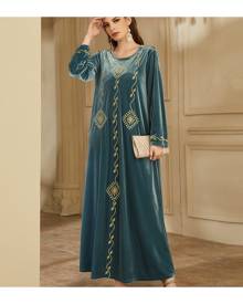 SHEIN Geo Embroidery Velvet Tunic Dress