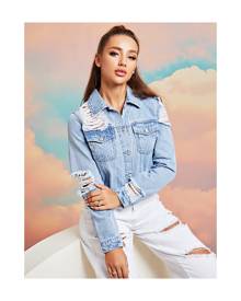 SHEIN Button Up Ripped Denim Jacket