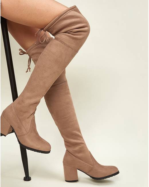 Kiyotoo Womens Fashion Studded Rivets Block High Heel Round Toe Mid-Calf Boots Side Zipper Under The Knee High Boots