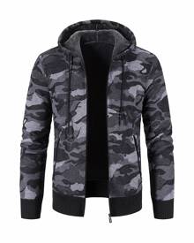 SHEIN Men Camo Print Teddy Lined Hooded Cardigan