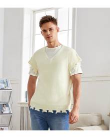 SHEIN Men V Neck Distressed Trim Knit Top Without Tee