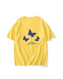 SHEIN Men Letter & Butterfly Print Tee