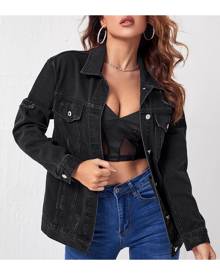 SHEIN Ripped Flap Detail Denim Jacket