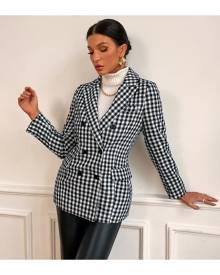 SHEIN Gingham Print Double Breasted Blazer