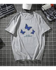 SHEIN Men Letter & Butterfly Print Tee