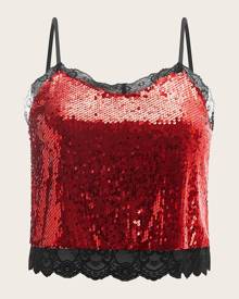 SHEIN Plus Lace Detail Sequin Cami Top