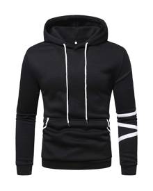 SHEIN Men Stripe Kangaroo Pocket Drawstring Hoodie