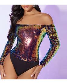 SHEIN Off Shoulder Slim Fit Sequin Bodysuit