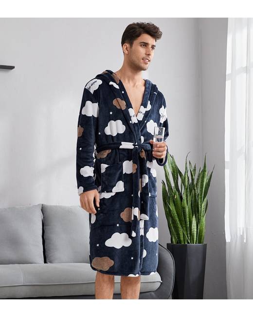 RRINSINS Mens Robe Home Homewear Woven Comfort Soft Casual Nightgown