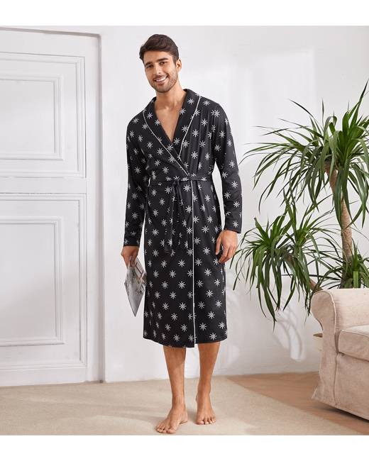 Cromoncent-CA Men Flannel Winter Sleepwear Long Sleeve Homewear Bathrobe Shawl Collar Robes