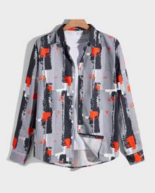 SHEIN Guys All Over Print Button Front Shirt