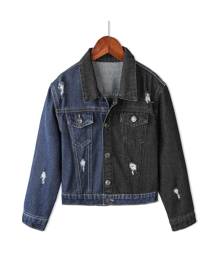 SHEIN Boys Ripped Colorblock Denim Jacket