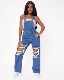 SHEIN Ripped Backless Denim Overalls