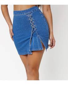 SHEIN Chain Lace Up Denim Skirt