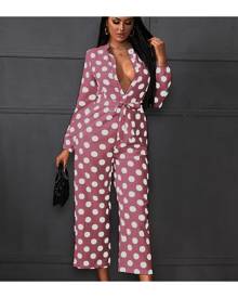 SHEIN Polka Dot Belted Shirt Jumpsuit