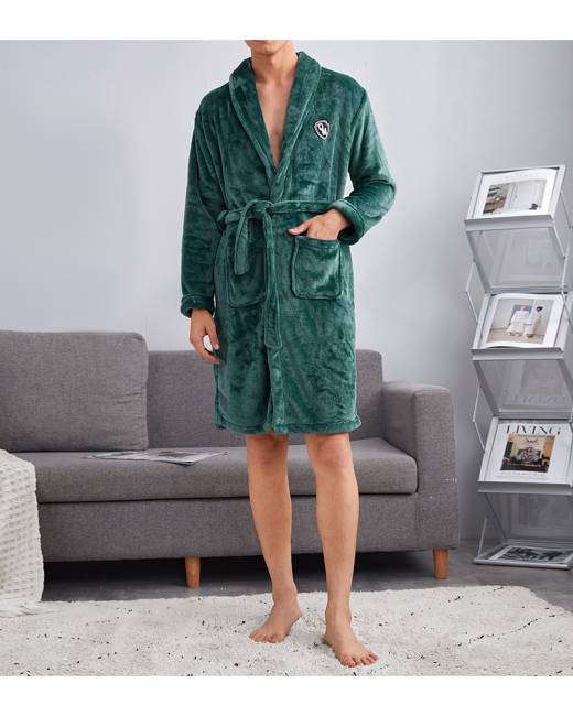 Men's Linen 3/4 Sleeve Long Bathrobe Home Clothes Pajamas Robe Loungewear ZMKA 