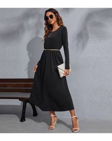 SHEIN Solid A-line Dress Without Belt