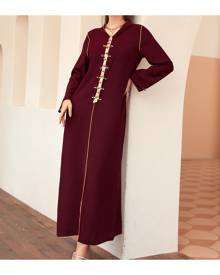 SHEIN Rhinestone Contrast Piping Hooded Kaftan Dress