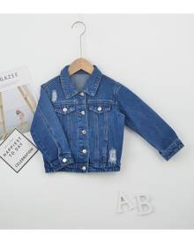 SHEIN Toddler Girls Ripped Denim Jacket