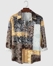 SHEIN Men All Over Print Button Front Shirt