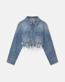 Stella McCartney - Vintage Wash Distressed Cropped Denim Jacket, Woman, Mid Blue, Size: 38