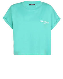 BALMAIN Cropped aqua green t-.shirt