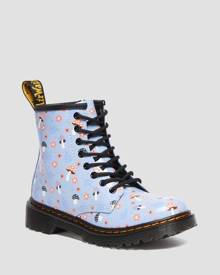Dr. Martens Kids 1460 Woodland Patent Leather Lace Up Boots Blue in Zen Blue, Size: 1