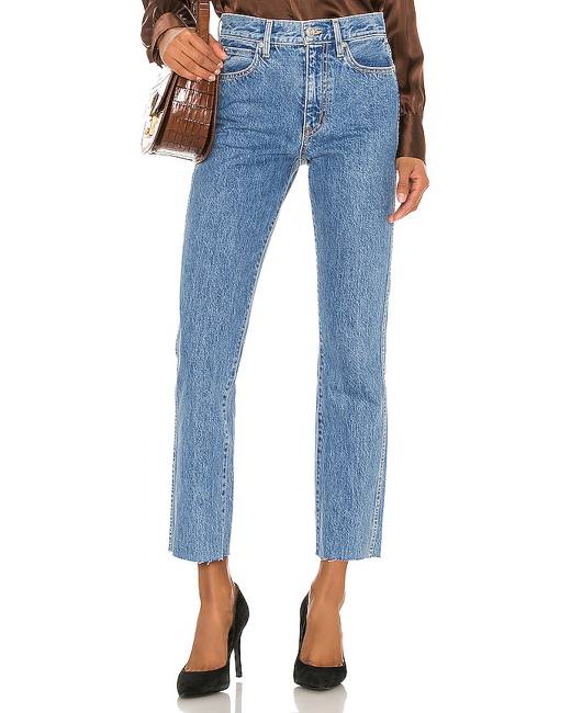 Fold Waistband Jean in Blue. Revolve Women Clothing Jeans Straight Jeans 