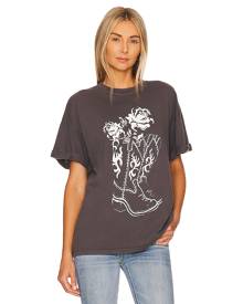 Girl Dangerous Boots & Roses Tee in Charcoal. - size L (also in M, S, XS)